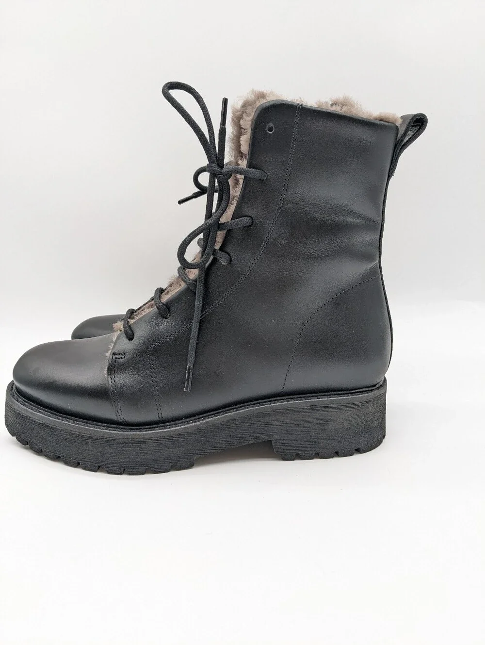 PATRIZIA BONFANTI Platform Combat Shearling Fur Boot 36